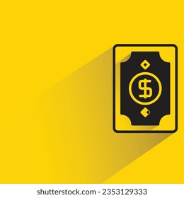 billete en dólares con sombra sobre fondo amarillo