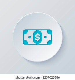 Dollar banknote. Simple icon. Cut circle with gray and blue layers. Paper style