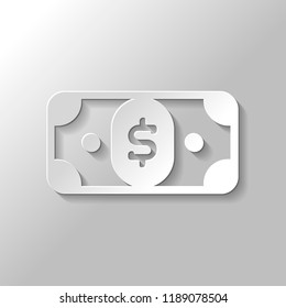 Dollar banknote. Simple icon. Paper style with shadow on gray background