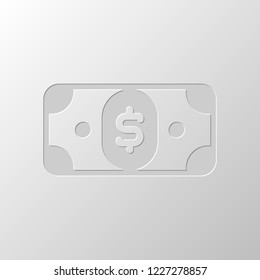 Dollar banknote. Simple icon. Paper design. Cutted symbol. Pitted style