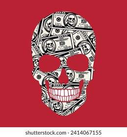 dollar banknote with skull, grunge vintage design t shirts