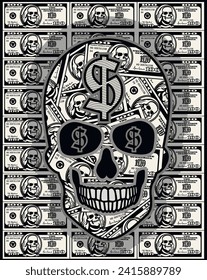 
dollar banknote with skull, grunge vintage design t shirts
