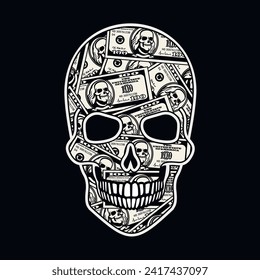 dollar banknote with skull, grunge vintage design t shirts