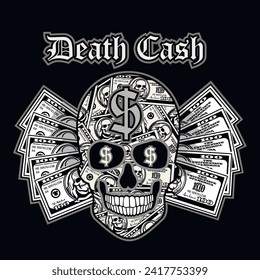 
dollar banknote with skull, grunge vintage design t shirts
