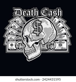 
dollar banknote with skull, grunge vintage design t shirts
