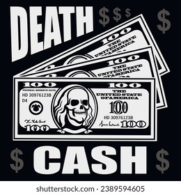 dollar banknote with skull(Hand drawn vector image), grunge vintage design t shirts