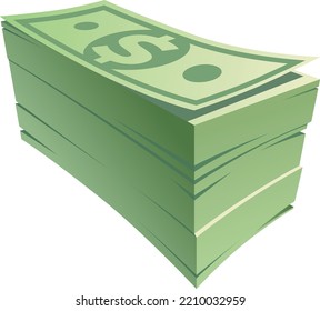 Dollar banknote stack. Green paper money bills isolated on white background