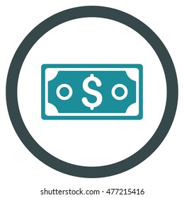 Dollar Banknote vector bicolor rounded icon. Image style is a flat icon symbol inside a circle, soft blue colors, white background.