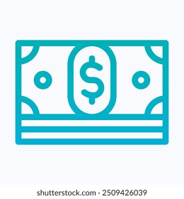 Dollar Banknote Vector Icon, Green Paper, Cash Note, Currency Dollar Icon. Isolated Lineal Gradient Icon.