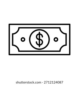 Icono de Vector de billetes de dólar. Símbolo de arte de línea de dinero y finanzas para conceptos de negocios, banca e inversión.