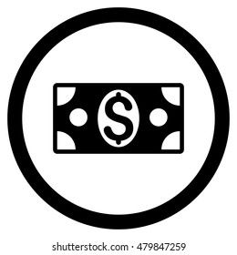 Dollar Banknote vector rounded icon. Image style is a flat icon symbol inside a circle, black color, white background.