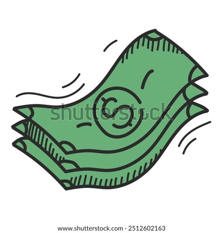 Dollar banknotes doodle icon vector isolated. Hand-drawn illustration of paper currency with dollar symbol on them. Cash payment, concept of wealth.