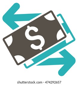 Dollar Banknotes Exchange icon. Vector style is bicolor flat iconic symbol with rounded angles, grey and cyan colors, white background.