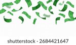 Dollar banknotes fall from above. Throw green paper bills fly. Realistic cartoon money cash, currency banknotes flight on wind blow. Business and finance vector symbol. Bank payment dynamic scattered