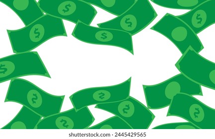 Dollar banknotes falling, flying. Money rain. Isolated, transparent background with copy space.