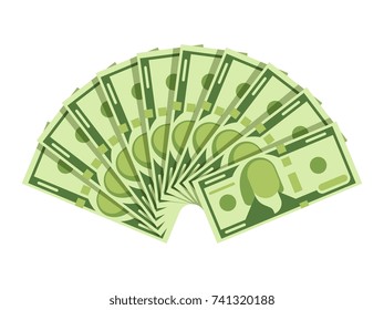 Dollar banknotes fan. Green currency cash notes. Investment vector concept. Cash money paper, financial fan salary illustration