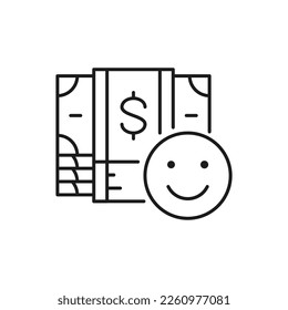 Dollar banknotes with happy face, money insurance, cash payment lineal icon. Cash payment, paper bill, dollar symbol design.