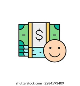Dollar-Banknoten mit fröhlichem Gesicht, Geldversicherung, farbliches Farbsymbol für Barzahlung. Barzahlung, Papierrechnung, Design von Dollars für Symbole.