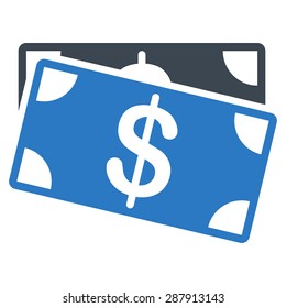 Dollar Banknotes icon from Business Bicolor Set. This flat vector symbol uses smooth blue colors, rounded angles, and isolated on a white background.