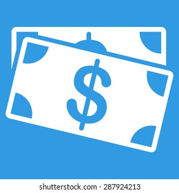 Dollar Banknotes icon from Business Bicolor Set. This flat vector symbol uses white color, rounded angles, and isolated on a blue background.