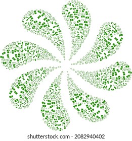Dollar banknotes icon exploding abstract flower salute composition. Flower burst composed using scattered dollar banknotes icons.