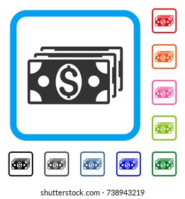 Dollar Banknotes icon. Flat grey pictogram symbol inside a light blue rounded rectangle. Black, gray, green, blue, red, orange color additional versions of Dollar Banknotes vector.