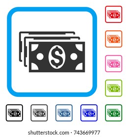 Dollar Banknotes icon. Flat grey pictogram symbol in a blue rounded square. Black, gray, green, blue, red, orange color variants of Dollar Banknotes vector.