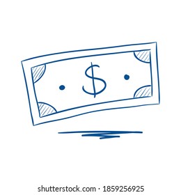 Icono de billetes en dólares. Ilustración vectorial dibujada a mano.