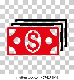 Dollar Banknotes icon. Vector illustration style is flat iconic bicolor symbol, intensive red and black colors, transparent background. Designed for web and software interfaces.