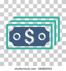 Dollar Banknotes icon. Vector illustration style is flat iconic bicolor symbol, cobalt and cyan colors, transparent background. Designed for web and software interfaces.