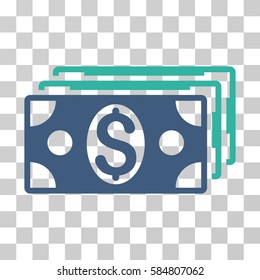Dollar Banknotes icon. Vector illustration style is flat iconic bicolor symbol, cobalt and cyan colors, transparent background. Designed for web and software interfaces.