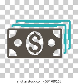 Dollar Banknotes icon. Vector illustration style is flat iconic bicolor symbol, grey and cyan colors, transparent background. Designed for web and software interfaces.