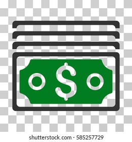 Dollar Banknotes icon. Vector illustration style is flat iconic bicolor symbol, green and gray colors, transparent background. Designed for web and software interfaces.