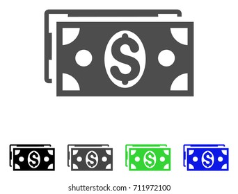 Dollar Banknotes icon. Vector illustration style is a flat iconic dollar banknotes symbol with black, gray, green, blue color versions. Designed for web and software interfaces.