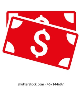 Dollar Banknotes icon. Vector style is flat iconic symbol with rounded angles, red color, white background.
