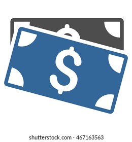 Dollar Banknotes icon. Vector style is bicolor flat iconic symbol with rounded angles, cobalt and gray colors, white background.