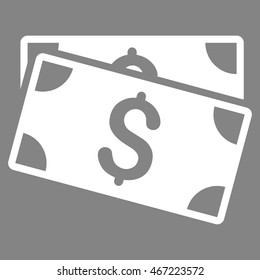 Dollar Banknotes icon. Vector style is flat iconic symbol with rounded angles, white color, gray background.