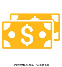 Dollar Banknotes icon. Vector style is flat iconic symbol with rounded angles, yellow color, white background.
