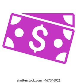 Dollar Banknotes icon. Vector style is flat iconic symbol with rounded angles, violet color, white background.