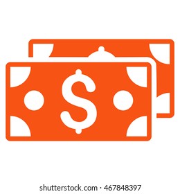 Dollar Banknotes icon. Vector style is flat iconic symbol with rounded angles, orange color, white background.