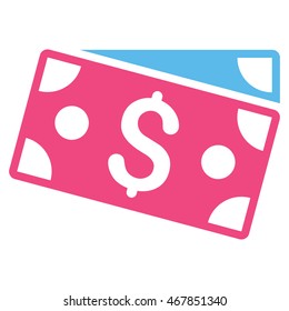 Dollar Banknotes icon. Vector style is bicolor flat iconic symbol with rounded angles, pink and blue colors, white background.