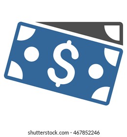 Dollar Banknotes icon. Vector style is bicolor flat iconic symbol with rounded angles, cobalt and gray colors, white background.
