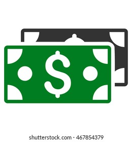 Dollar Banknotes icon. Vector style is bicolor flat iconic symbol with rounded angles, green and gray colors, white background.