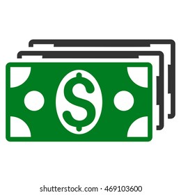 Dollar Banknotes icon. Vector style is bicolor flat iconic symbol with rounded angles, green and gray colors, white background.