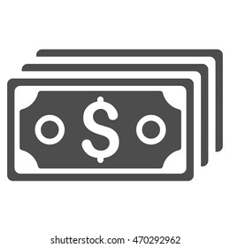 Dollar Banknotes icon. Vector style is flat iconic symbol with rounded angles, gray color, white background.