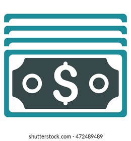 Dollar Banknotes icon. Vector style is bicolor flat iconic symbol with rounded angles, soft blue colors, white background.