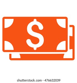 Dollar Banknotes icon. Vector style is flat iconic symbol with rounded angles, orange color, white background.