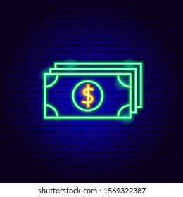 Dollar Banknotes Neon Sign. Vector Illustration of Business Promotion.