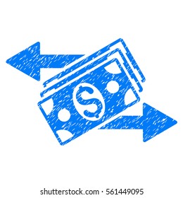 Dollar Banknotes Payments grainy textured icon for overlay watermark stamps. Flat symbol with scratched texture. Dotted vector blue ink rubber seal stamp with grunge design on a white background.