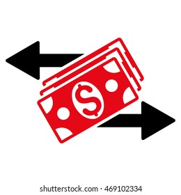 Dollar Banknotes Payments icon. Vector style is bicolor flat iconic symbol with rounded angles, intensive red and black colors, white background.